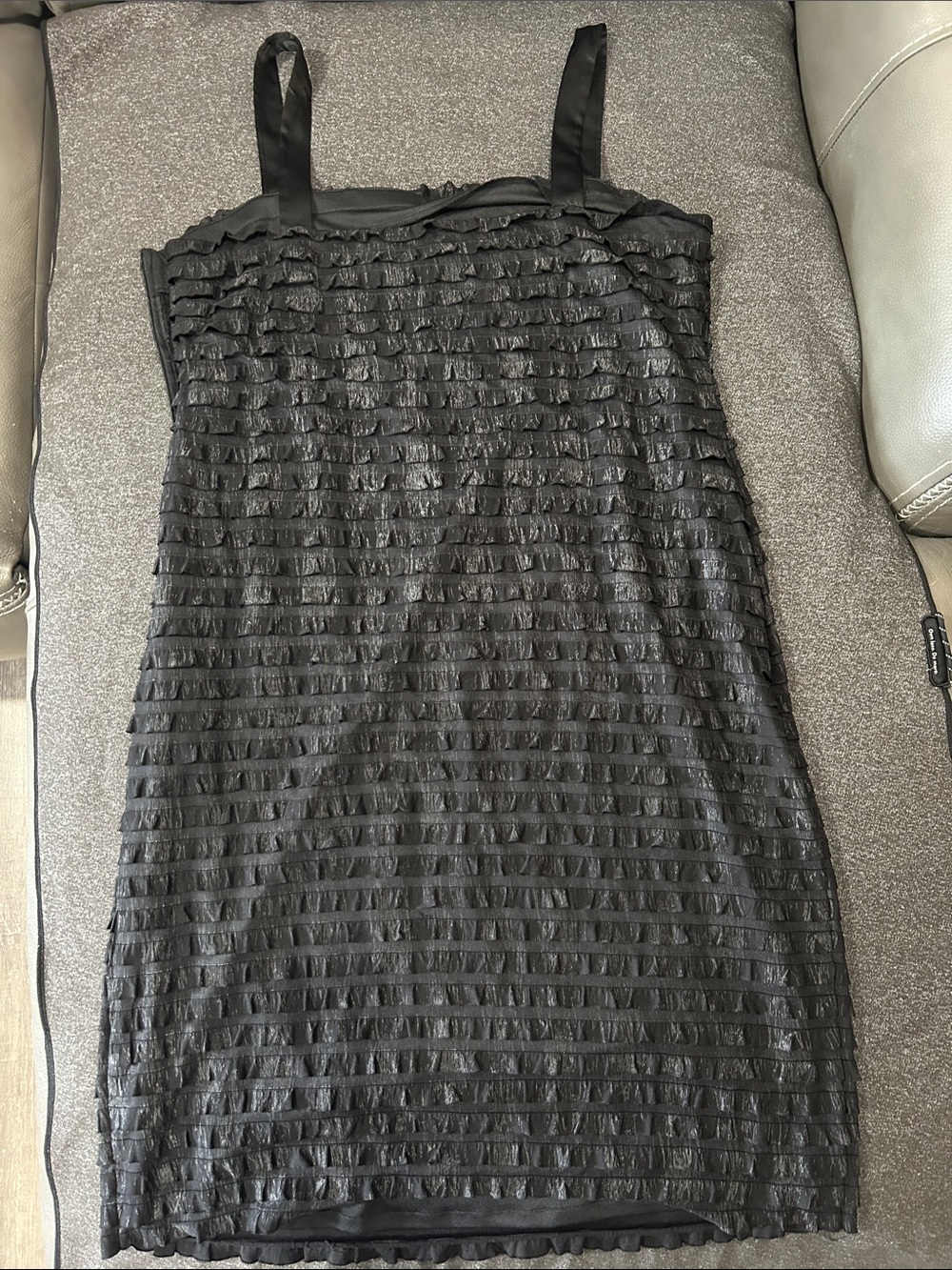 R&M Richard’s Black Ruffled Strap Dress sz 18 Made in The USA vintage - Picture 6 of 6